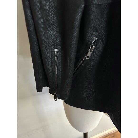 SKIES ARE BLUE Black Faux Suede Snakeskin Print Open Front Jacket XL Moto Zipper - Picture 4 of 16